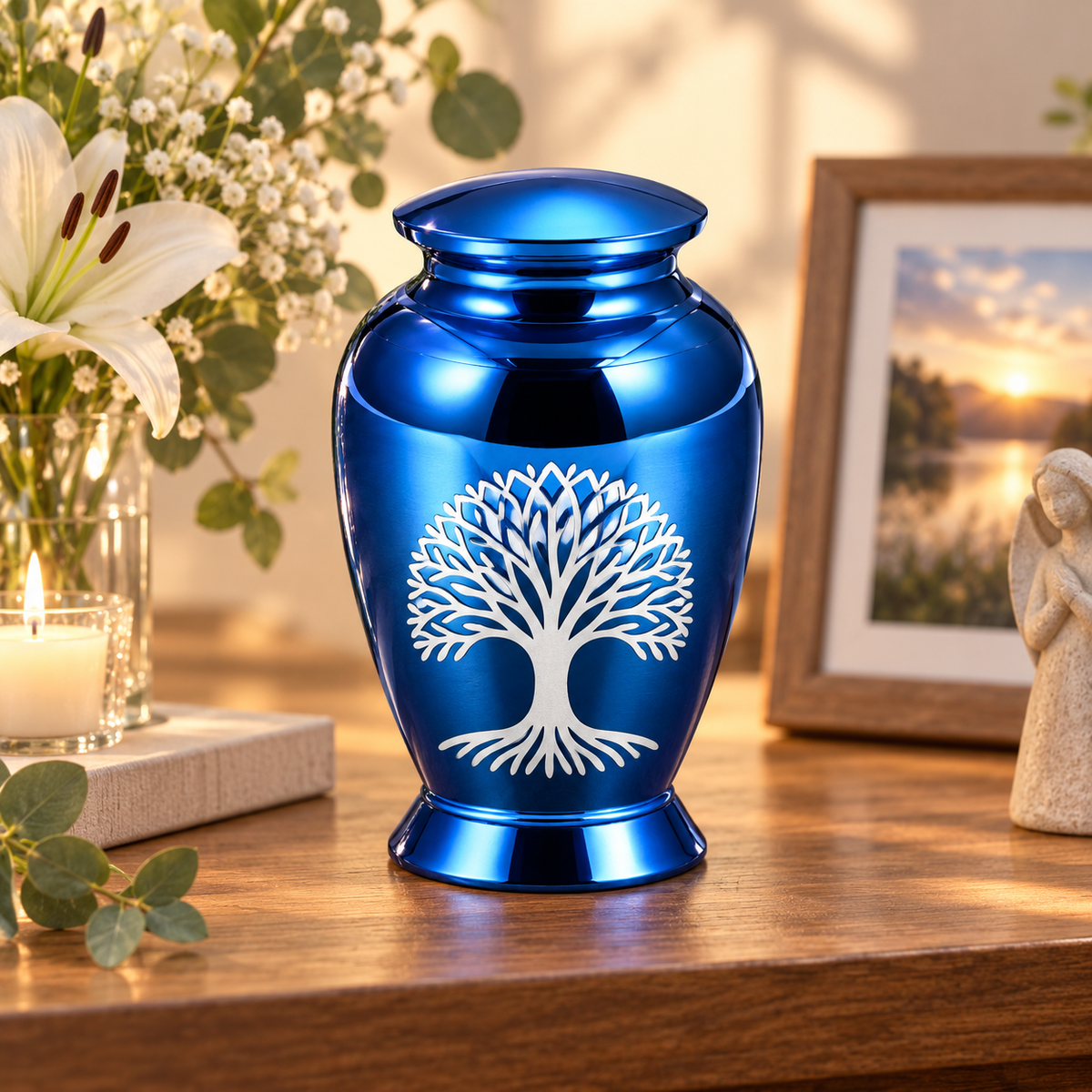 Blue Tree of Life Urn | Memorial for Cremation Ashes