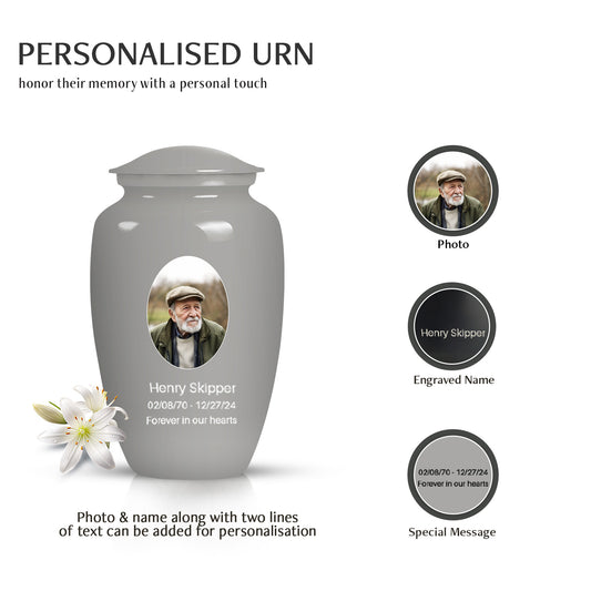 Silver Portrait Customizable Urn for Human Ashes - Plain Memorial Cremation Urn