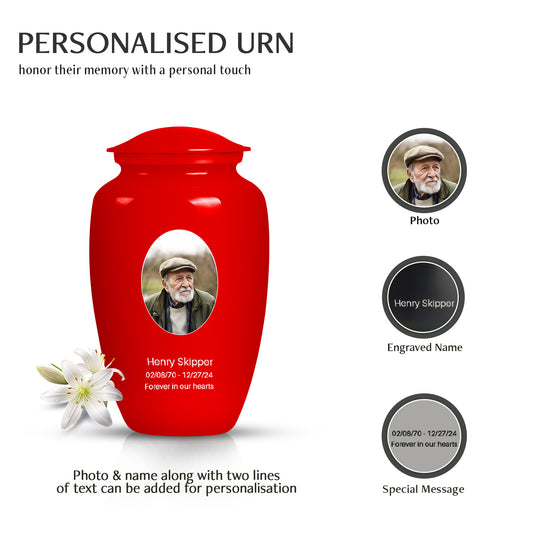 Red Personalized Artistic Cremation Urn for Human Ashes - 10-inch, 200 cu in - Yatskia