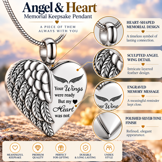 Forever in My Heart Angel Wing Necklace | Silver Memorial Pendant