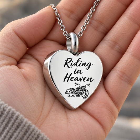 Biker Memorial Heart Necklace | Riding in Heaven Pendant