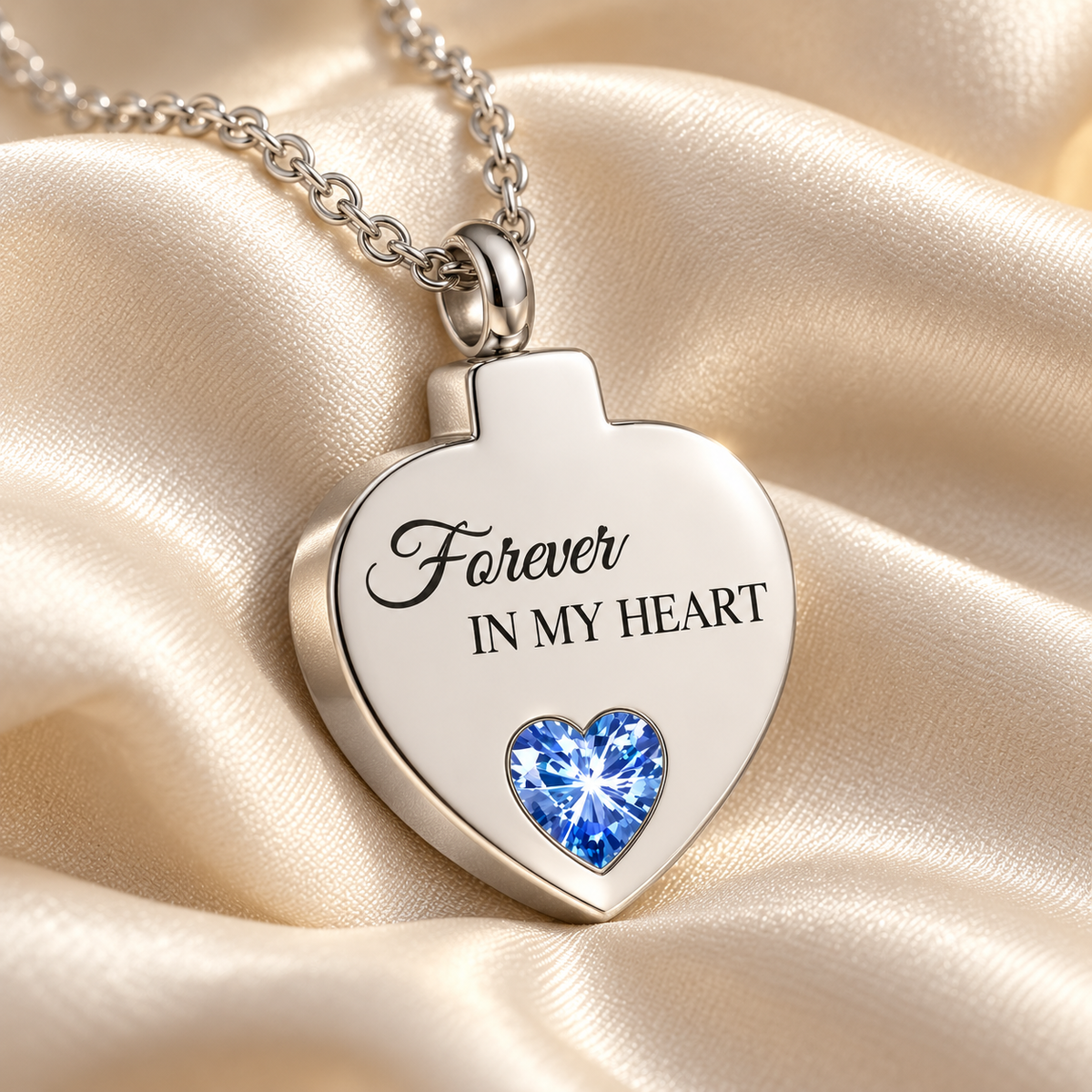 Blue Crystal Memorial Necklace – Forever in My Heart Pendant
