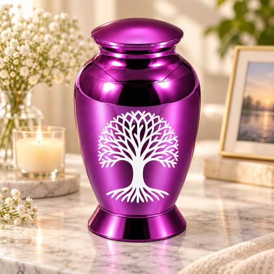 Keepsake Embrace Pearl Purple Tree of Life Cremation Urn