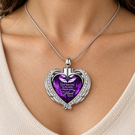 Purple Heart Angel Wings Memorial Necklace | Forever Loved Keepsake