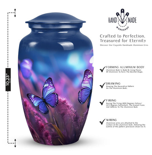 Classic purple butterfly urn for human ashes.