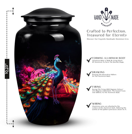 Classic Peacock Cremation Urn in Aluminium.