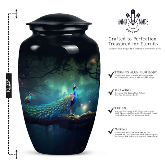 Classic peacock urn for cremation with personalized engraving