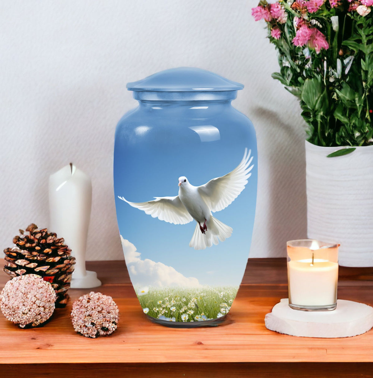 Classic Dove Urn for Ashes, Large Aluminium Urn Container.