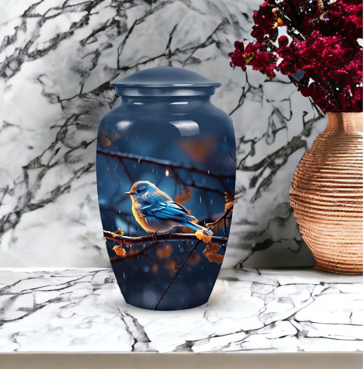 Large 3-inch Red Sparrow Aluminium Urn for Human Ashes