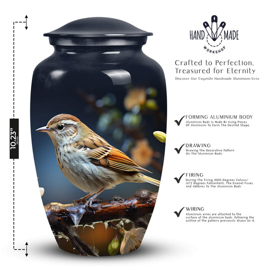 Classic Sparrow Urn, large aluminium cremation urn for ashes