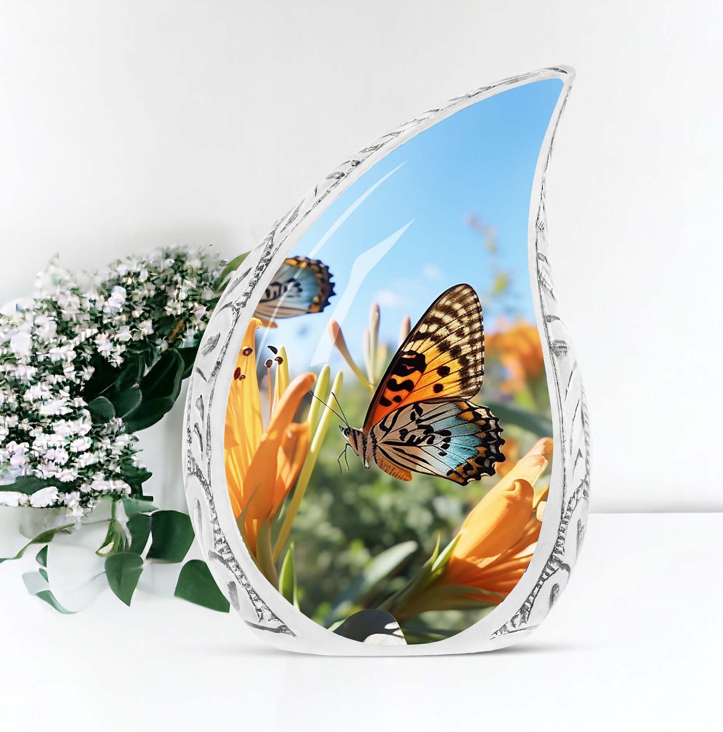 Purple Butterflies Urn, small aluminium memorial urn.
