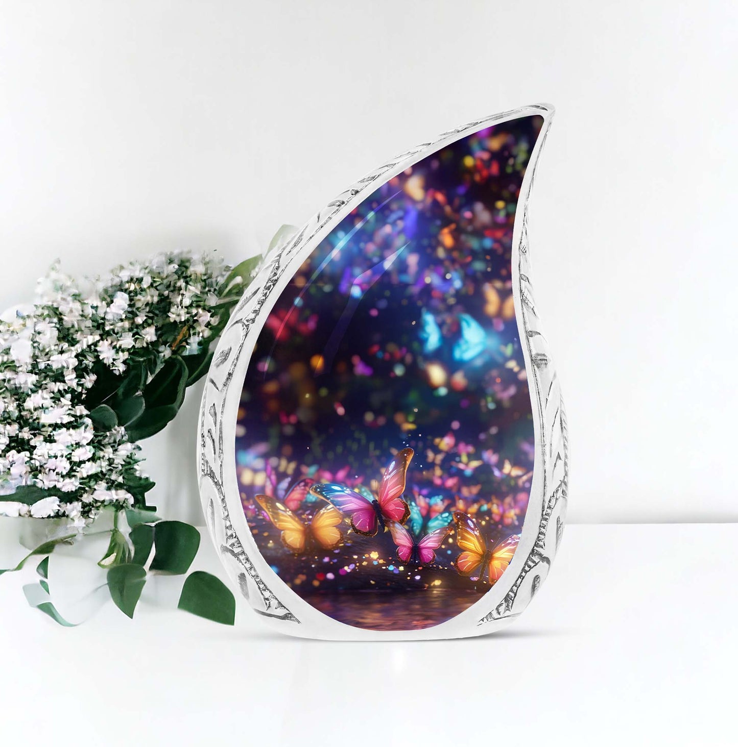 Large 3-inch Purple Butterflies Urn for cremation.