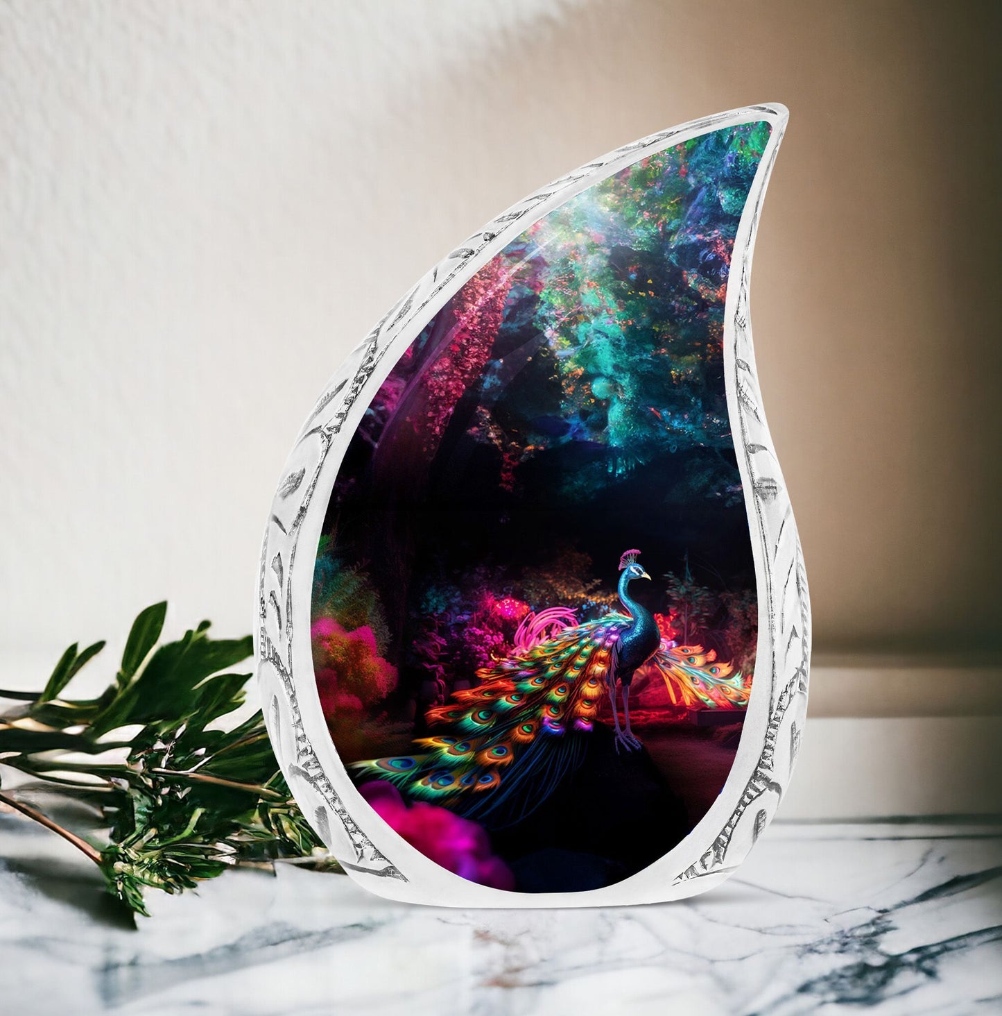 3 inch peacock cremation urn.