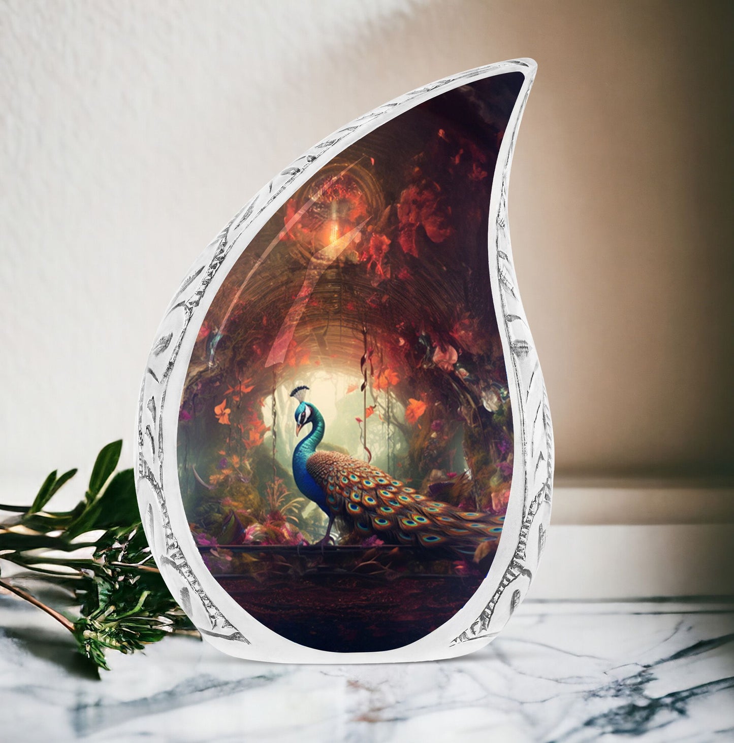 3 inch Peacock Memorial Urn, versatile modern urn.