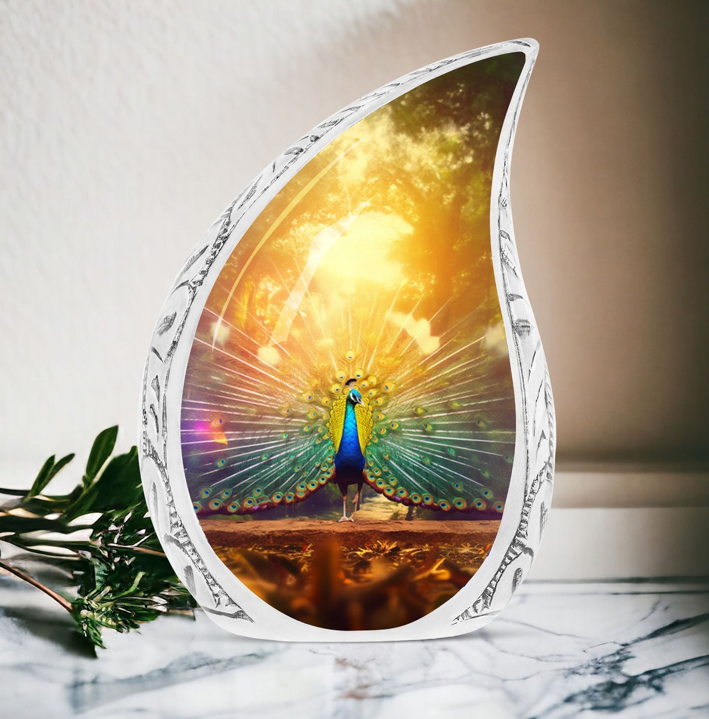 Classic Peacock Urn for Human Cremation Ashes.