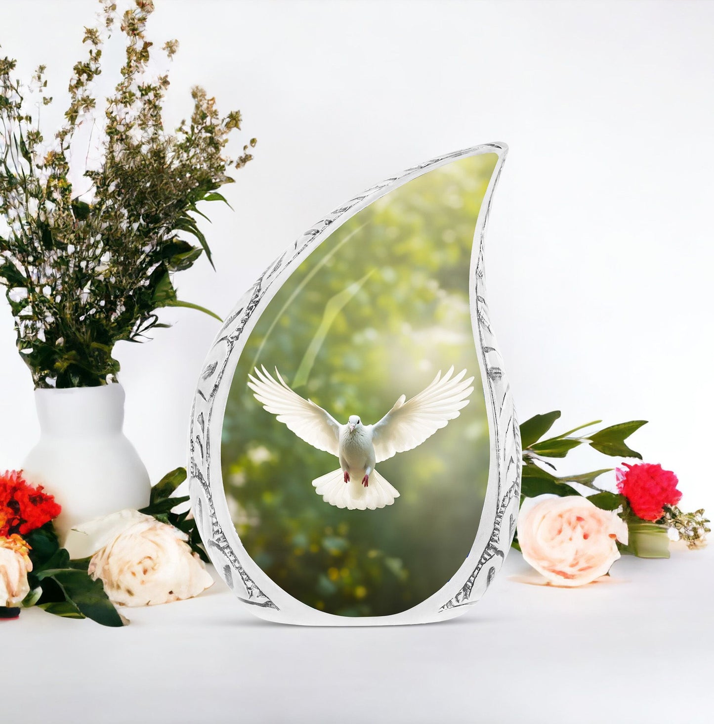 Large Dove Cremation Urn, Classically designed Aluminum urn.