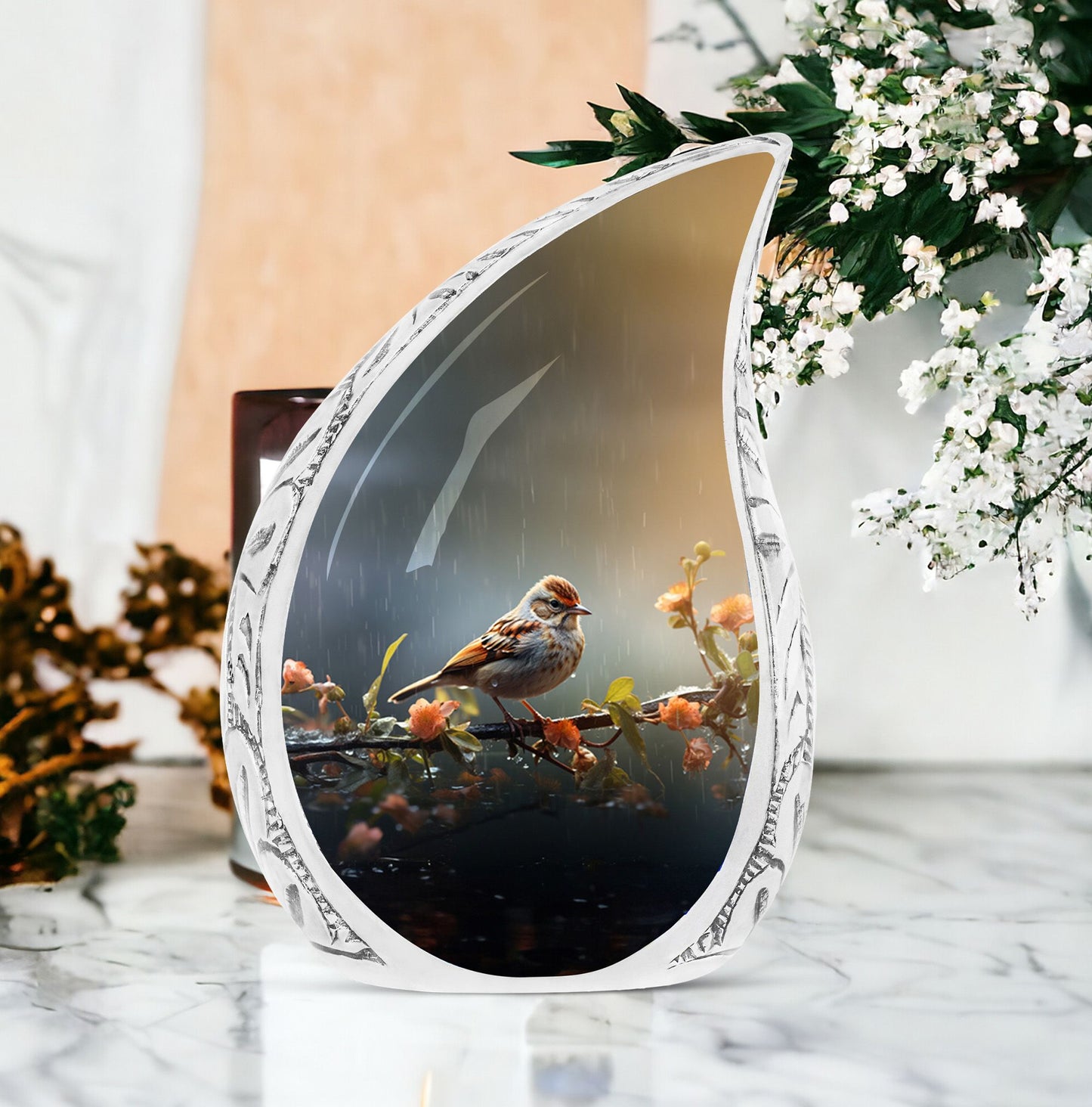 Classic red sparrow urn, decorative urn for mom's ashes.