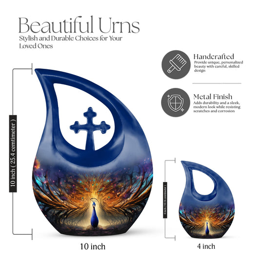 Cross Drop Peacock Urn, a Large Cremation Container