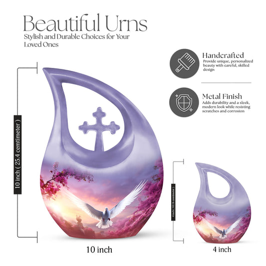 10 inch Dove Bird Urn for Ashes with Cross Drop