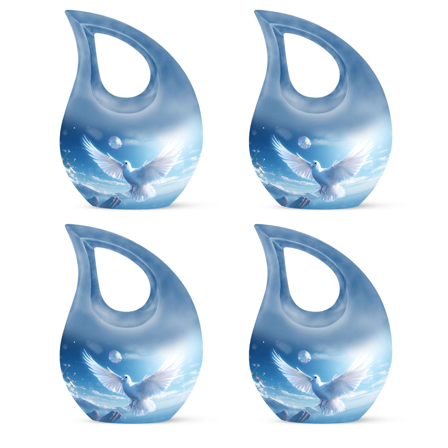 Blue 10-inch Dove Bird Urn with Cross Drop