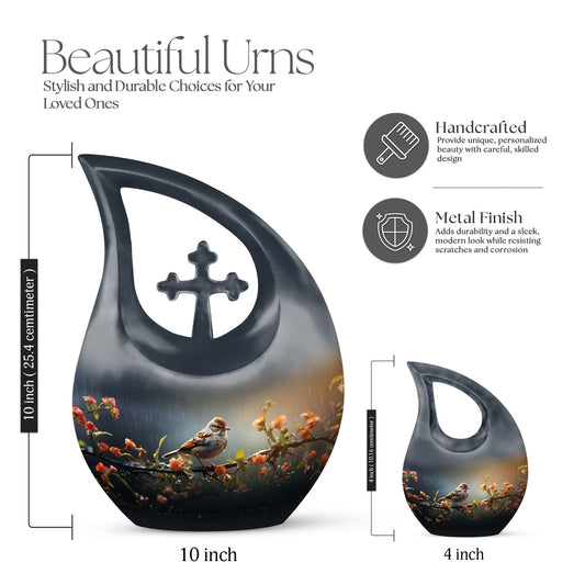10 inch Cross Drop Sparrow Urn, Aluminium Cremation