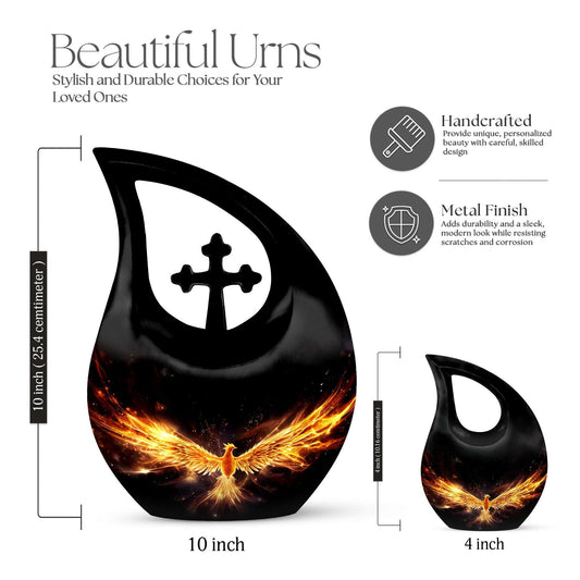 10-inch Large Phoenix Urn with Cross Drop