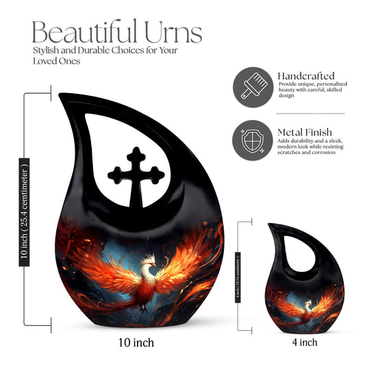10-inch Phoenix Urn, Modern Cross Drop design,