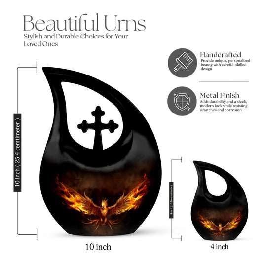 10-inch Phoenix urn with cross drop design,