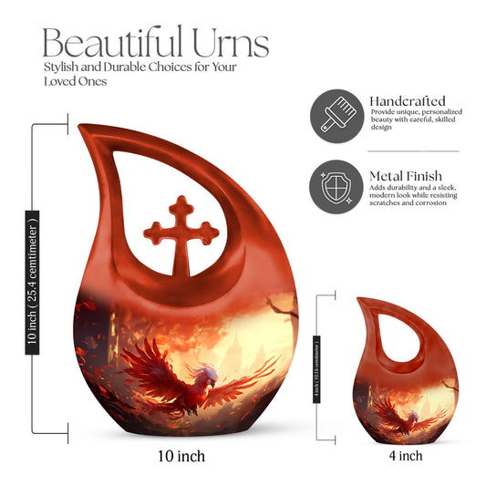 Phoenix-themed Ashes Keepsake for a Man, 10-inch Aluminium
