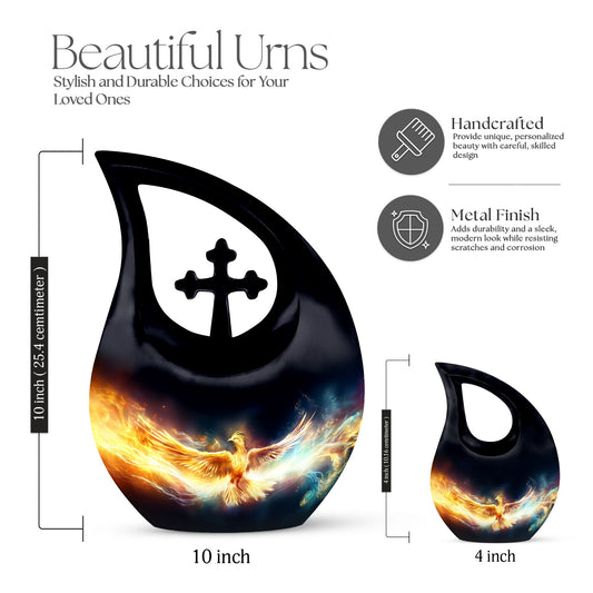 Phoenix-themed Aluminium Cross Drop design