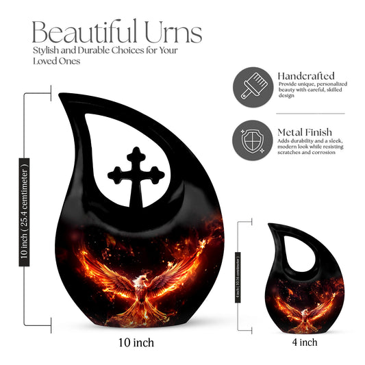 10 inch Phoenix Cremation Urn, Cross Drop design with