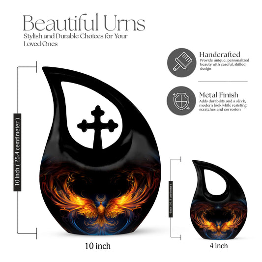 Phoenix Urn - 10-inch Cross Drop design, Memorial Urn