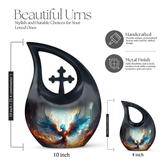 Phoenix themed Cross Drop design 10-Inch Custom Cremation