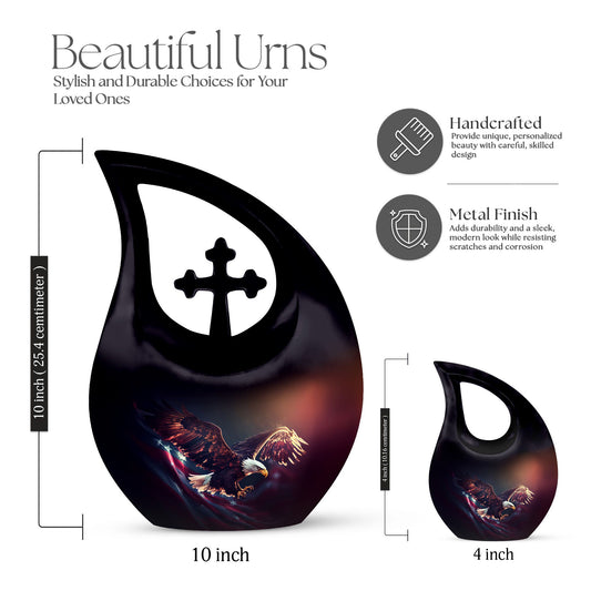 10-inch Eagle themed urn with Cross Drop design,