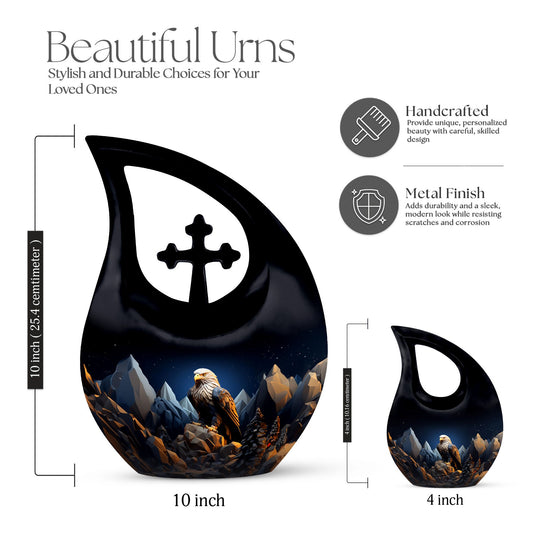 10-inch Custom Eagle Urn with Cross Drop Design