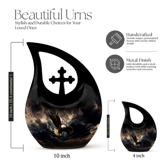 10-inch Eagle Urn with Cross Drop design,