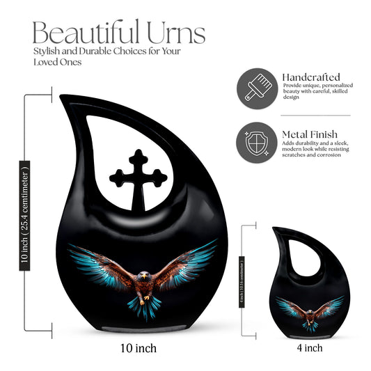 10-inch Eagle Urn with Cross Drop design,
