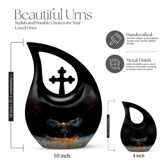 10-inch Eagle Urn, Cross Drop design cremation box