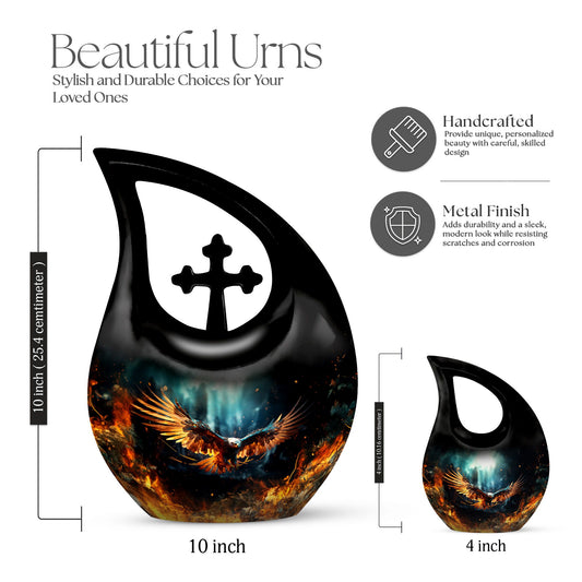 Stylish 10 inch Eagle Urn with Cross Drop design