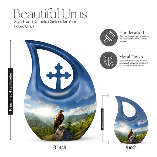 10-inch Eagle theme Cross Drop design Large Urn