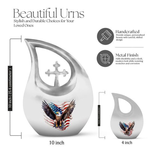 10-inch Eagle Urn with Cross Drop design,