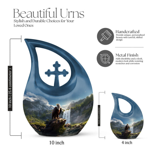 10-inch Eagle Themed Cross Drop Companion Cremation Urn,