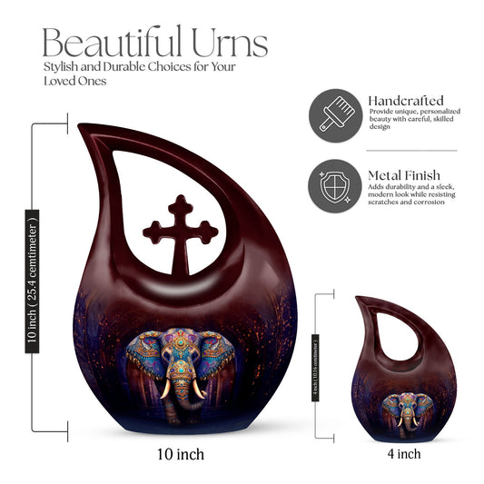 10-inch Elephant urn with Cross Drop