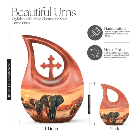 10 inch Elephant Urn with Cross Drop Design