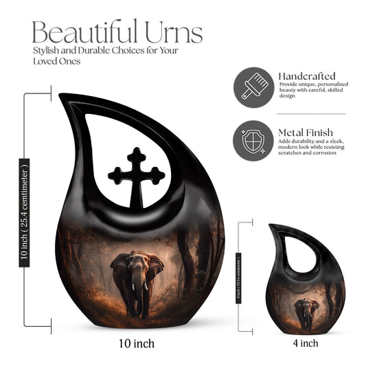10-inch Elephant Urn in Cross Drop design,