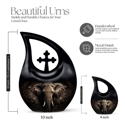 10 inch Cross Drop Elephant Urn for Cremation,