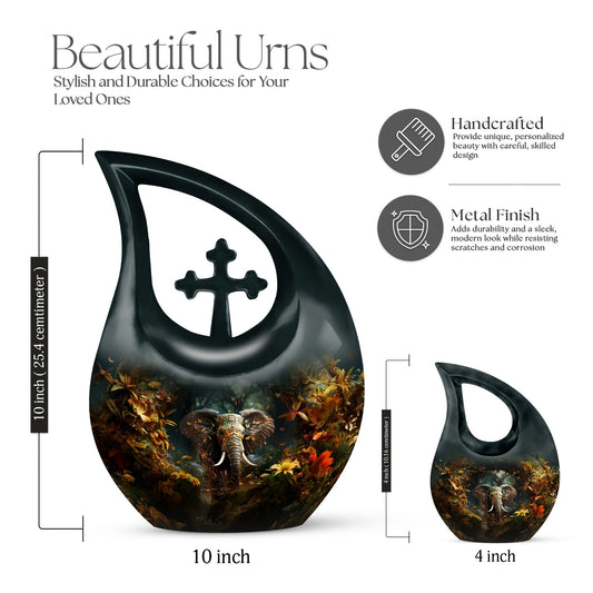 10 Inch Aluminium Cross Drop Elephant Cremation Urn