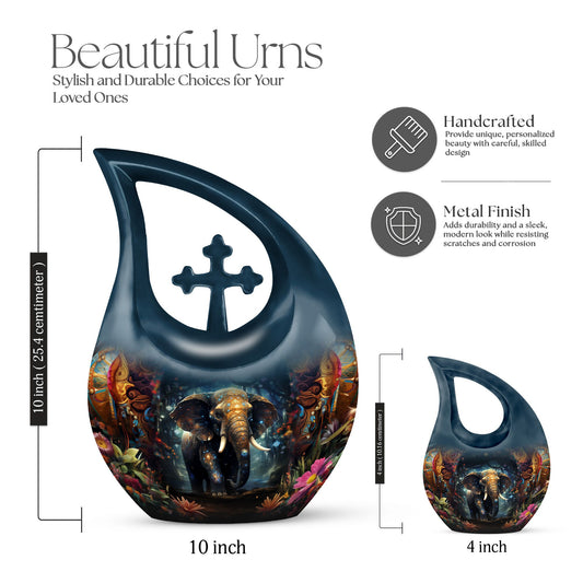 10-inch Elephant-themed Aluminium Cross Drop Memorial Urn