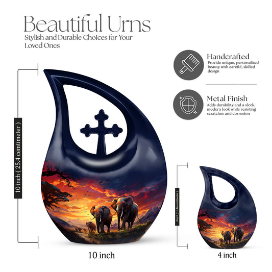 10-inch Elephant theme Aluminium Cremation Urn