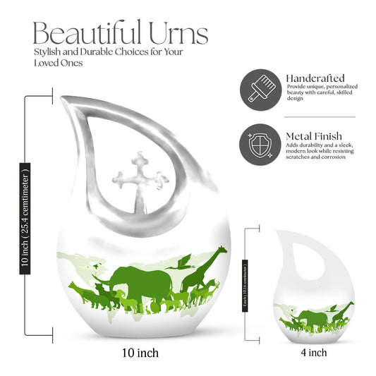 10 Inch Cross Drop Elephant Urn, Aluminum Burial Urn